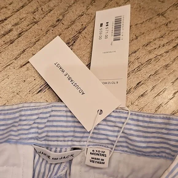 Janie and Jack Blue and White Striped Baby Pants 6-12 Months NWT - Picture 3 of 6